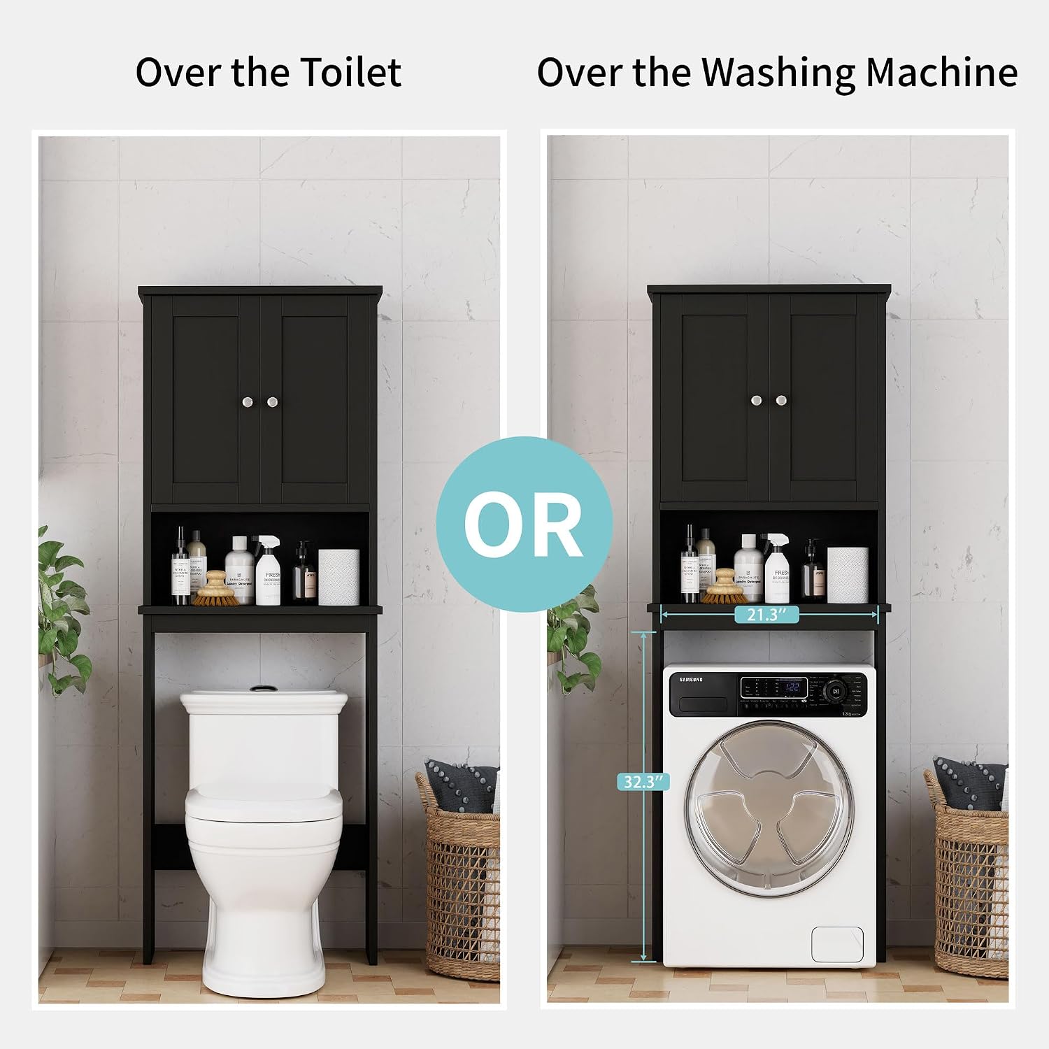 Over the Toilet Storage Cabinet, Bathroom Shelf Organizer with Anti-Tip Device Small Freestanding Space Saver with