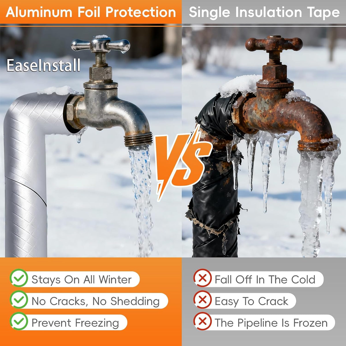Pipe Insulation Wrap Foam Tube Self Adhesive Heat Tape for Water Pipes, Peel and Stick Outdoor Foam and Foil Water