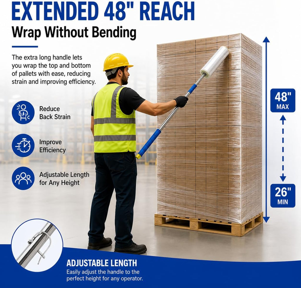 48 Inch Stretch Film Dispenser Pole Holder, Heavy Duty Long Handle Stretch Wrap Dispenser for Pallet Wrapping, Pallet