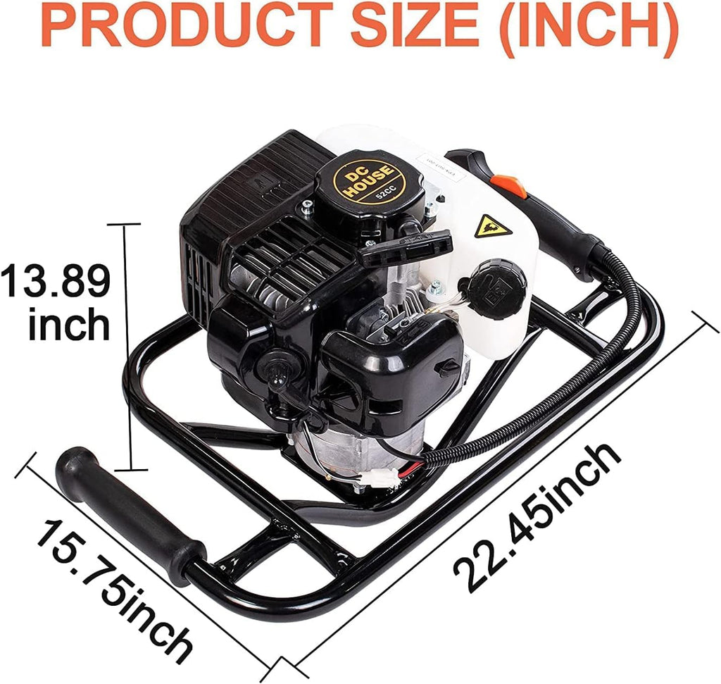 Post Hole Digger, 52cc 1800W Gas Powered Earth Auger Earth Digger, Auger Post Hole Digger with Two Drill Bit 6" & 10"