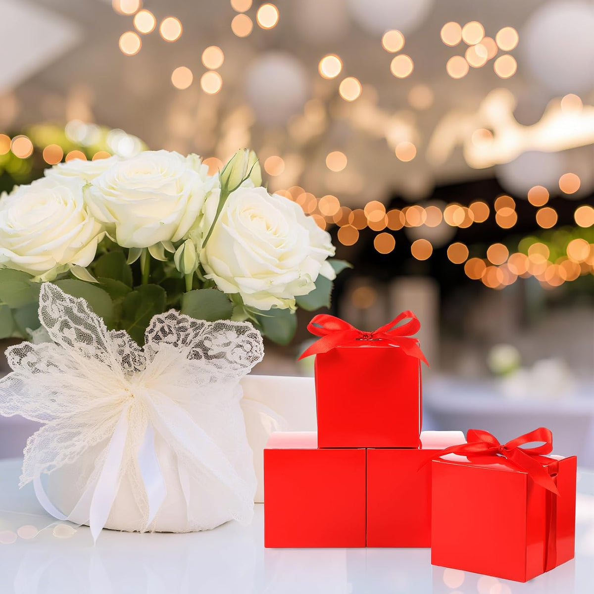 48 Pcs Wedding Gift Boxes with Lids Ribbon,Red,2 Inch