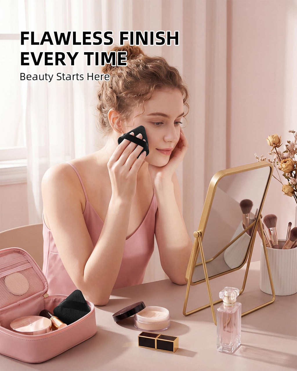 Powder Puff Triangle, Velour Powder Puffs for Loose & Foundation