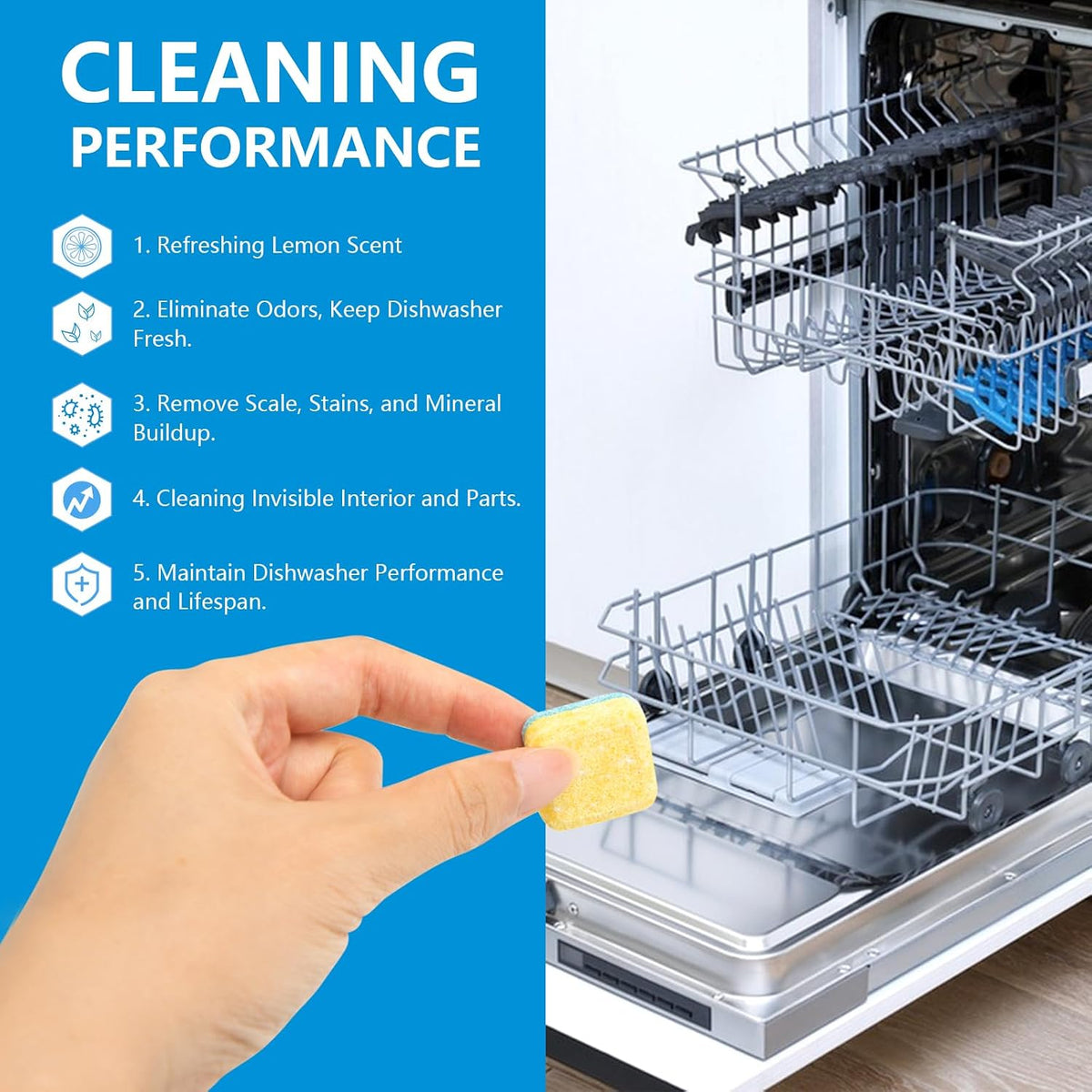 Dishwasher Cleaner & Deep Deodorizer Cleaning Tablets 24 Tabs Lemon Scent