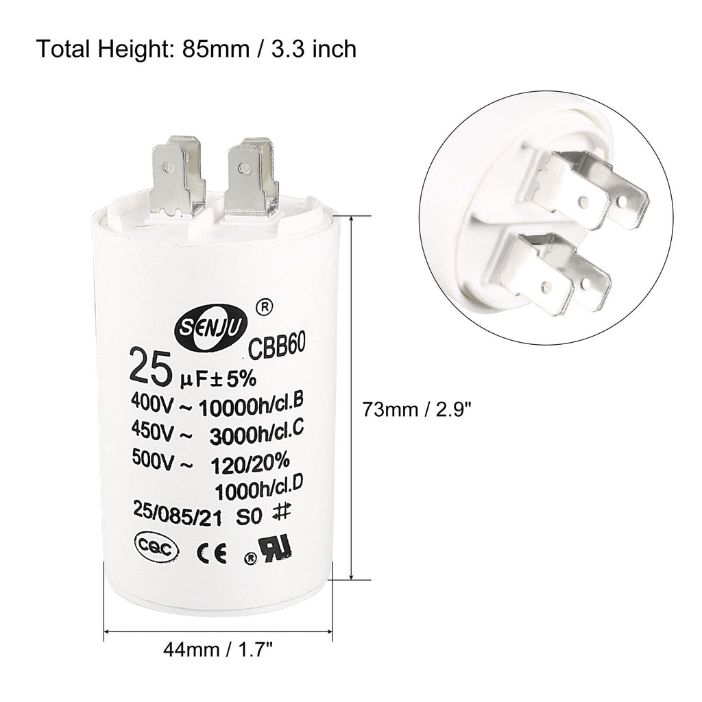 uxcell CBB60 Run Capacitor 25uF AC Double Insert Cylinder 73x44mm White