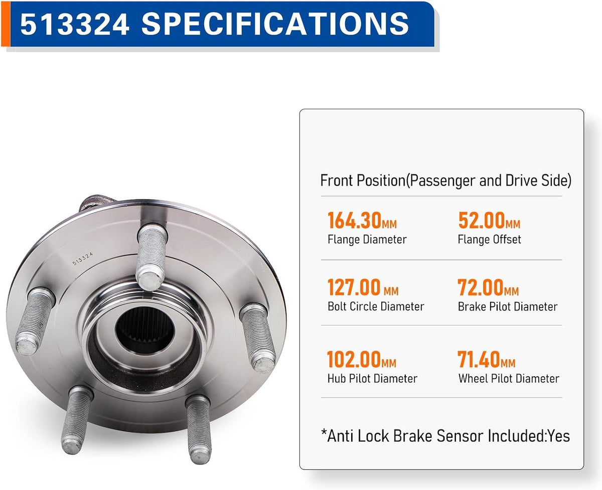PAROD [Set of 2 513324 Front Wheel Hub & Bearing Assembly Compatible with 2011-2023 Dodge Durango, 2011-2021 Jeep Grand Cherokee, 2022 Grand Cherokee WK,5Lugs