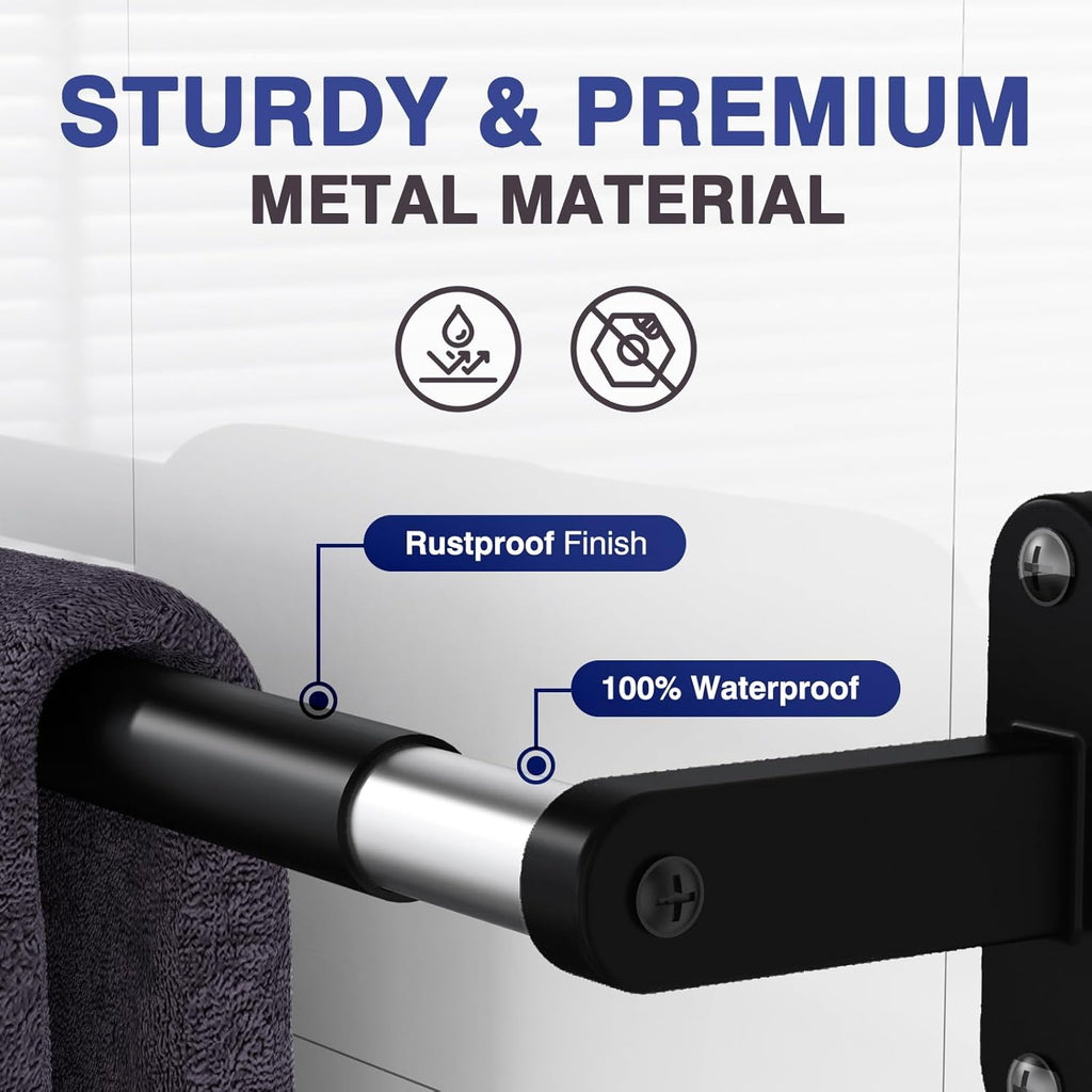 Matte Black Towel Rack for Bathroom - 24" Rustproof Towel Holder, Sturdy Towel Bar Wall Mounted, Space-Saving Towel