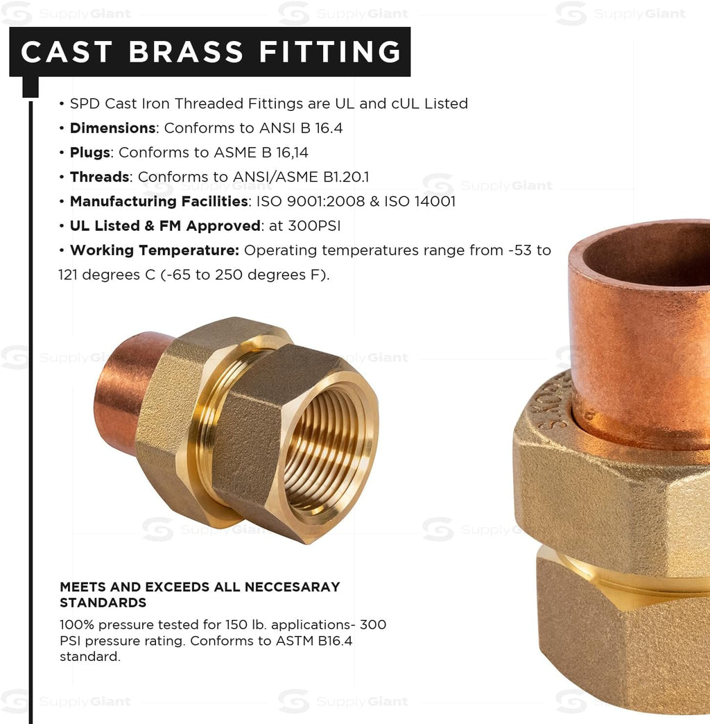 Everflow Supplies CCFU0034-NL 3/4" No Lead Copper Union Fitting with Sweat to Female Threaded Connects