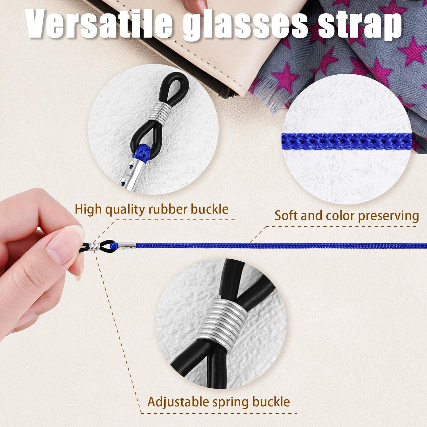 12 Pcs Nylon Glasses Strap Holders around Neck for Women, Men, Kids | Multi Color, Braided Cord, Retainer Lanyard