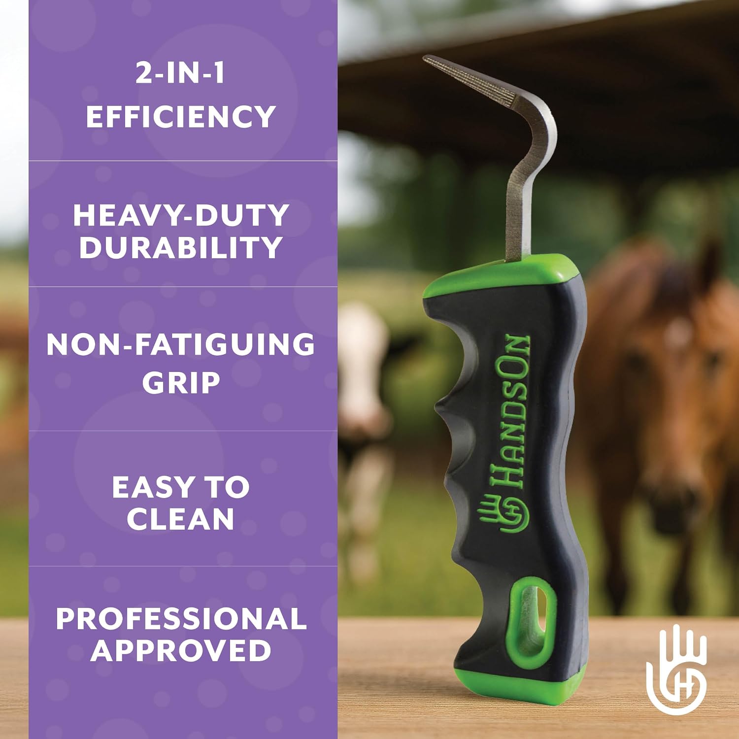 Handson Hoof Pick - Horse Grooming Supplies for Daily Cleaning & Maintenance - Metal Pick w/Hoof Filer for Horses