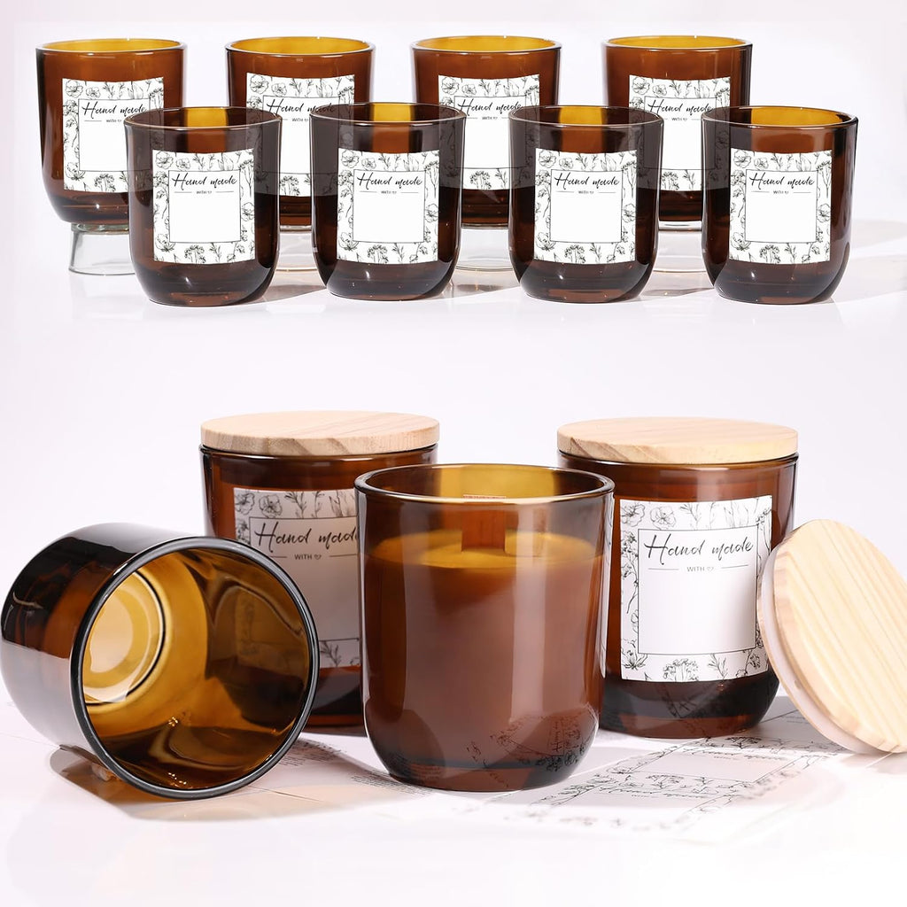 12PCS 8oz Amber Glass Candle Jars with Lids - Premium Candle Making Kit, Airtight Candle Vessels with Lids for