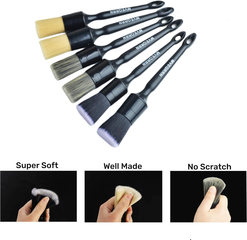 6pcs Car Detailing Brush Set-2pcs Boars Hair Car Detailing Brushes,2pcs Ultra Soft No Scratch Detailing Brush for Air