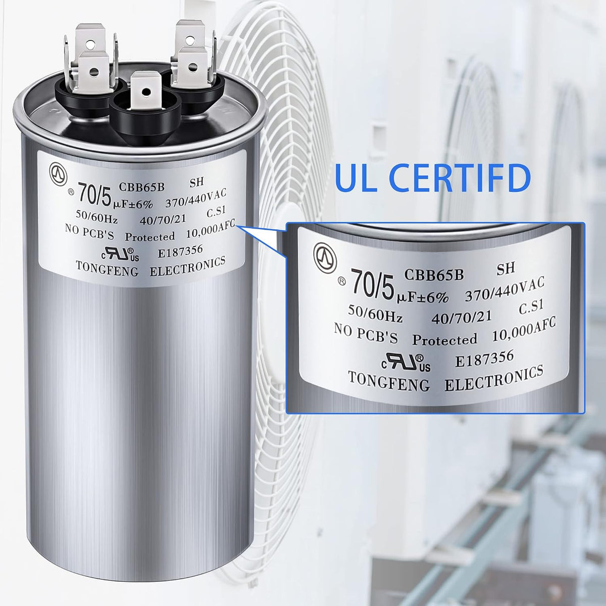 Fiada 70/5 MFD uF 370/440V CBB65 Dual Run Round Capacitor for AC Motor