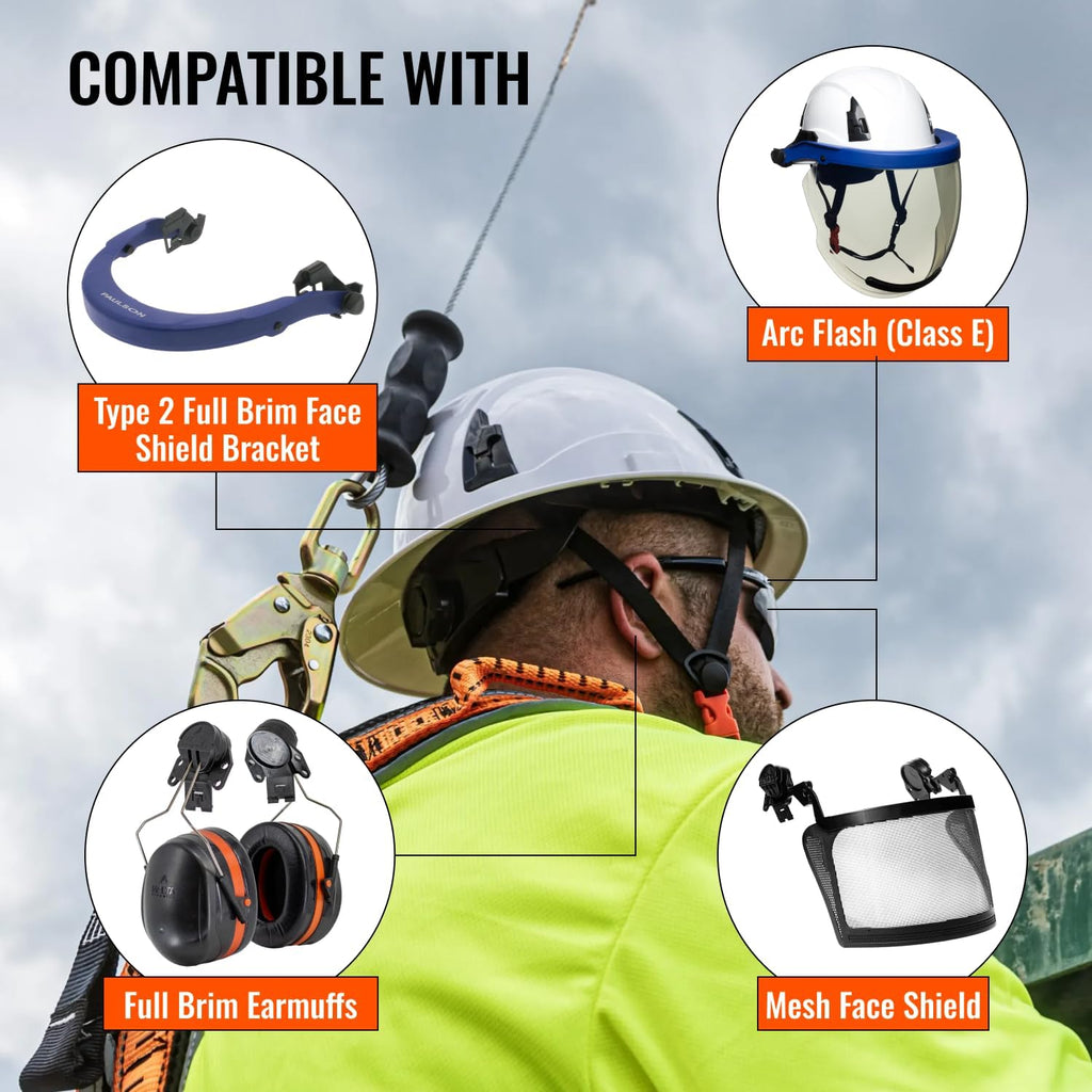 APEX Safety Helmets – Type 2 Class E, Full Brim, Non-Vented, Rated for 20,000 Volts and Top, Front, Back, and Side