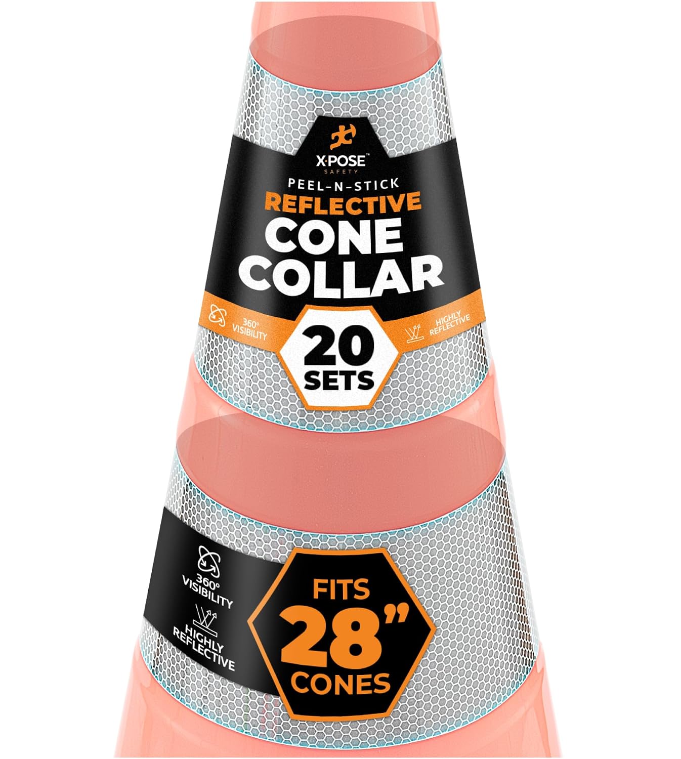 Traffic Cone Reflective Collar 4" & 6" High Intensity Prismatic (HIP) Reflective Tape Band, Peel & Stick Cone