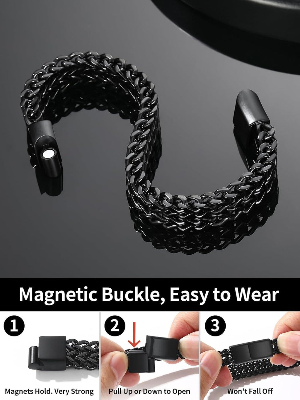 Bracelet for Men, 316L Stainless Steel Franco Cuban Link Chain Bracelet with Sturdy Clasp, 6/10/12MM Widths