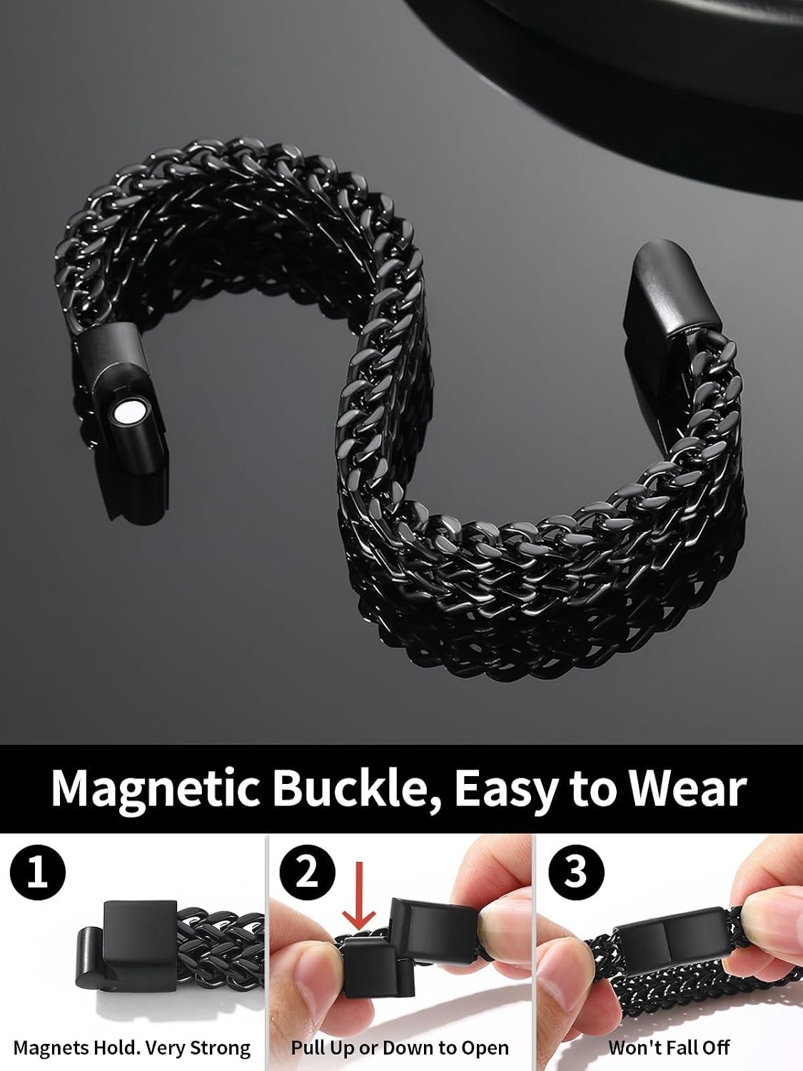 Bracelet for Men, 316L Stainless Steel Franco Cuban Link Chain Bracelet with Sturdy Clasp, 6/10/12MM Widths