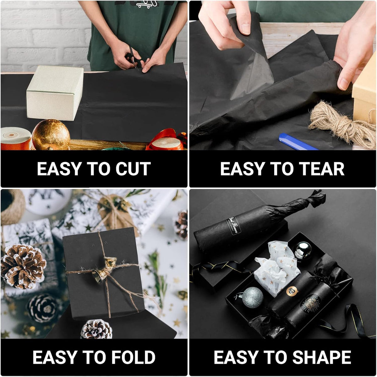 Black Wrapping Tissue Paper - 20x30 inches, 200pcs Present Packing Tissue, DIY Crafts Decorative Art Craft Birthday