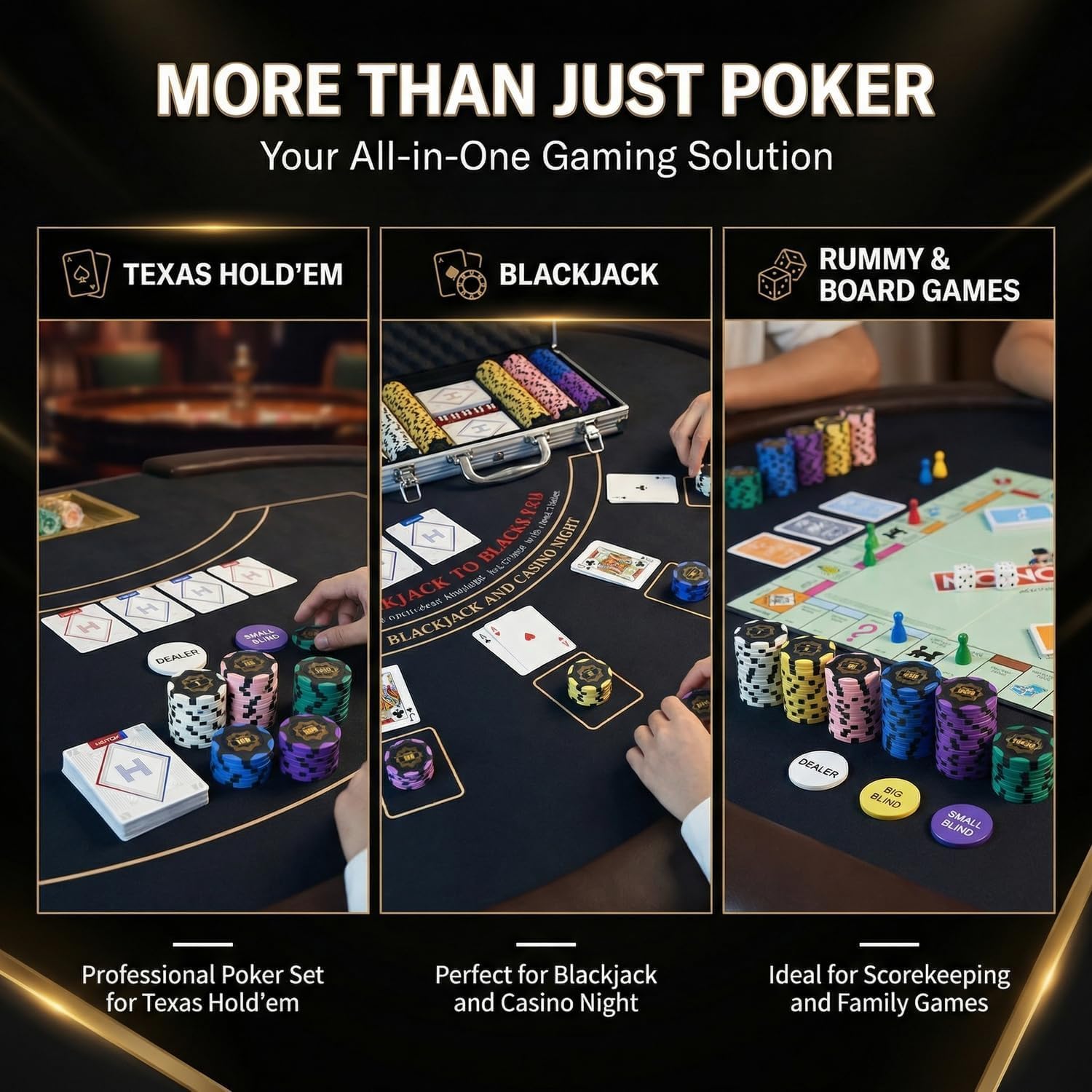 300-Piece Clay Poker Chip Set with Numbered 14g Chips Case | Complete poker chip set for 2 to 8 players with cards