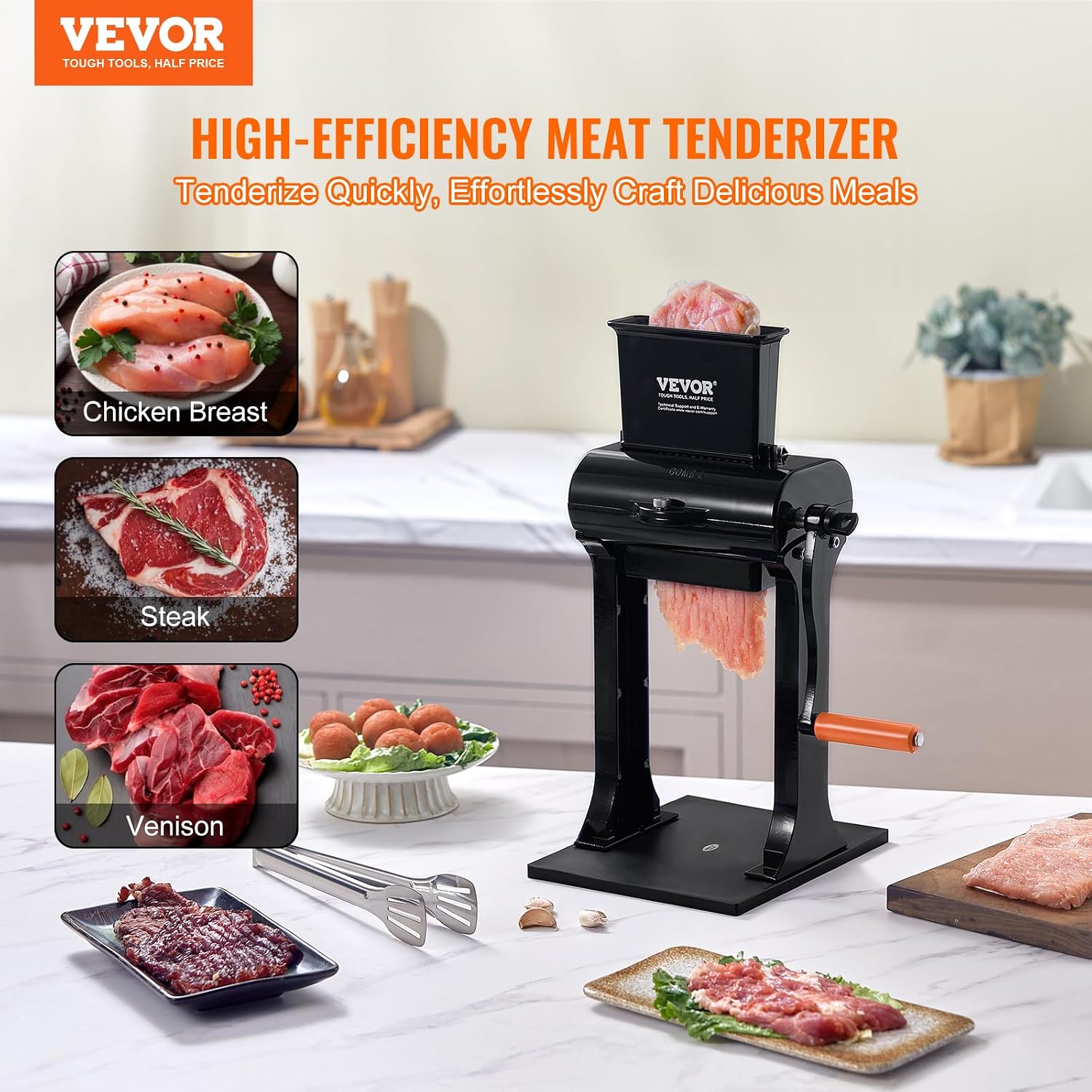 Commercial Meat Tenderizer, Stainless Steel Manual Meat Tenderizer Machine Heavy Duty Clamps, Easy Operation Kitchen