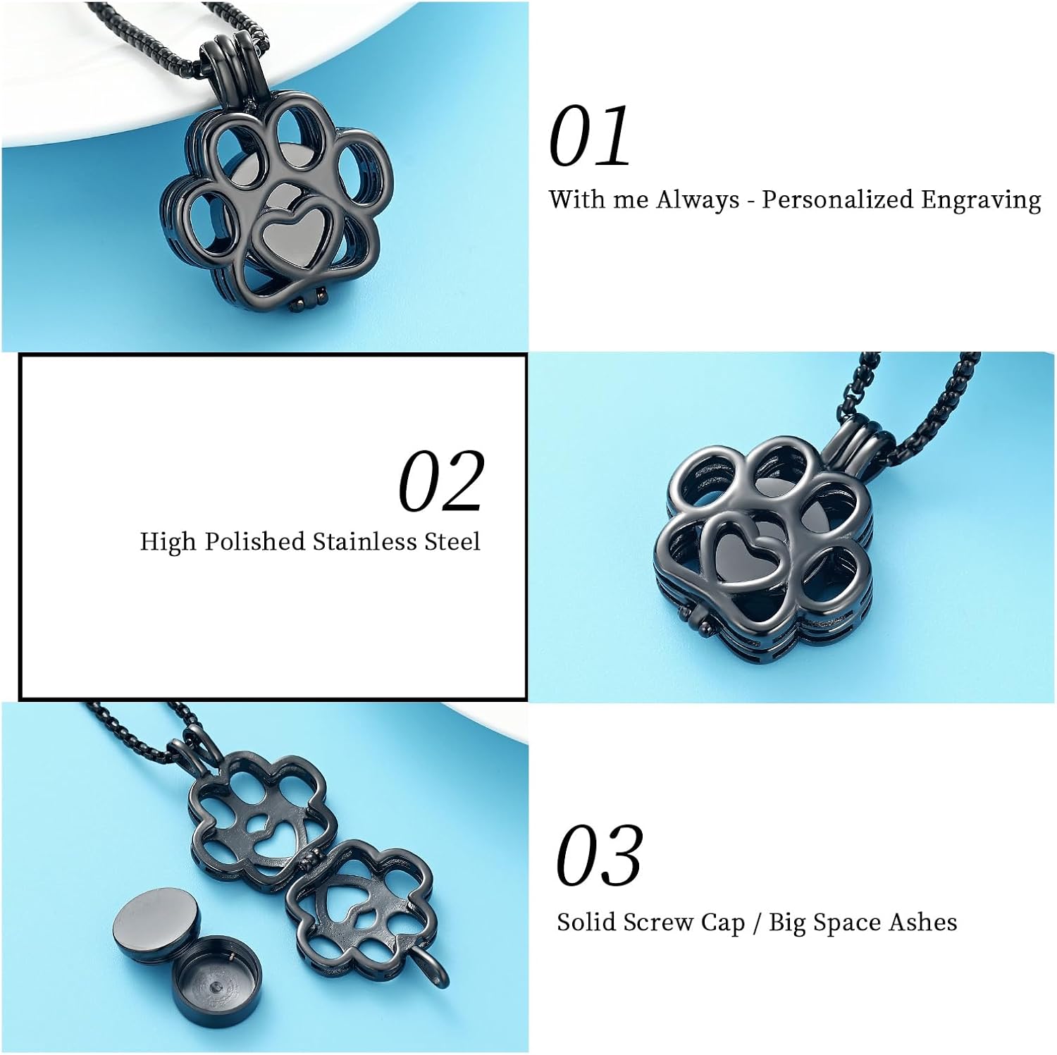 Pet Cremation Jewelry For Ashes For Dog/Cat Paw Stainless Steel Memorial Locket Urn Necklace Inside Mini Case