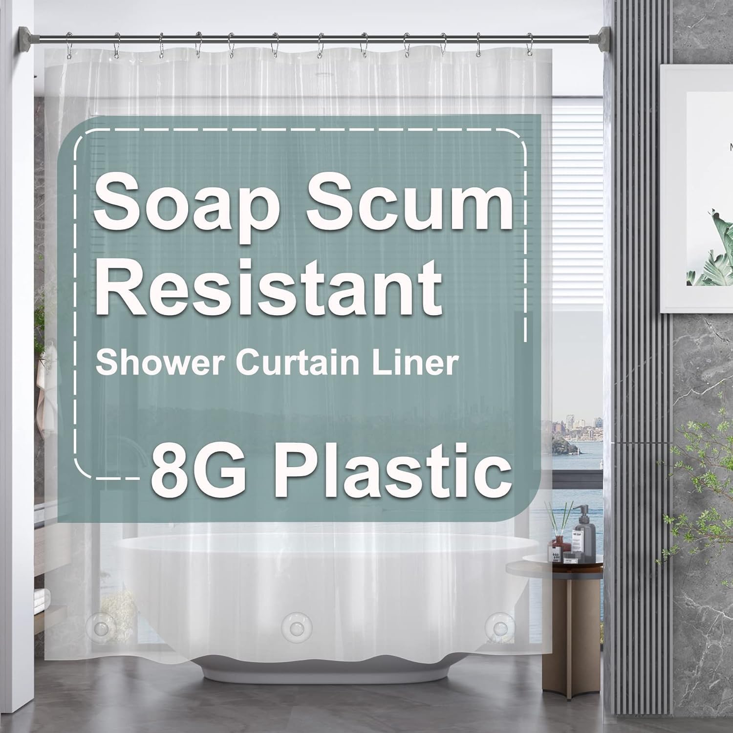 Plastic Shower Curtain Clear Premium PEVA, Clear Shower Curtain Heavy Duty 8G, Weighted Shower Curtains for Bathroom