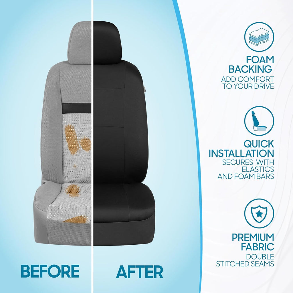 PolyPro Car Seat Covers Full Set in Solid Black, Front and Rear Split Bench Seat Covers for Cars, Easy to Install Car