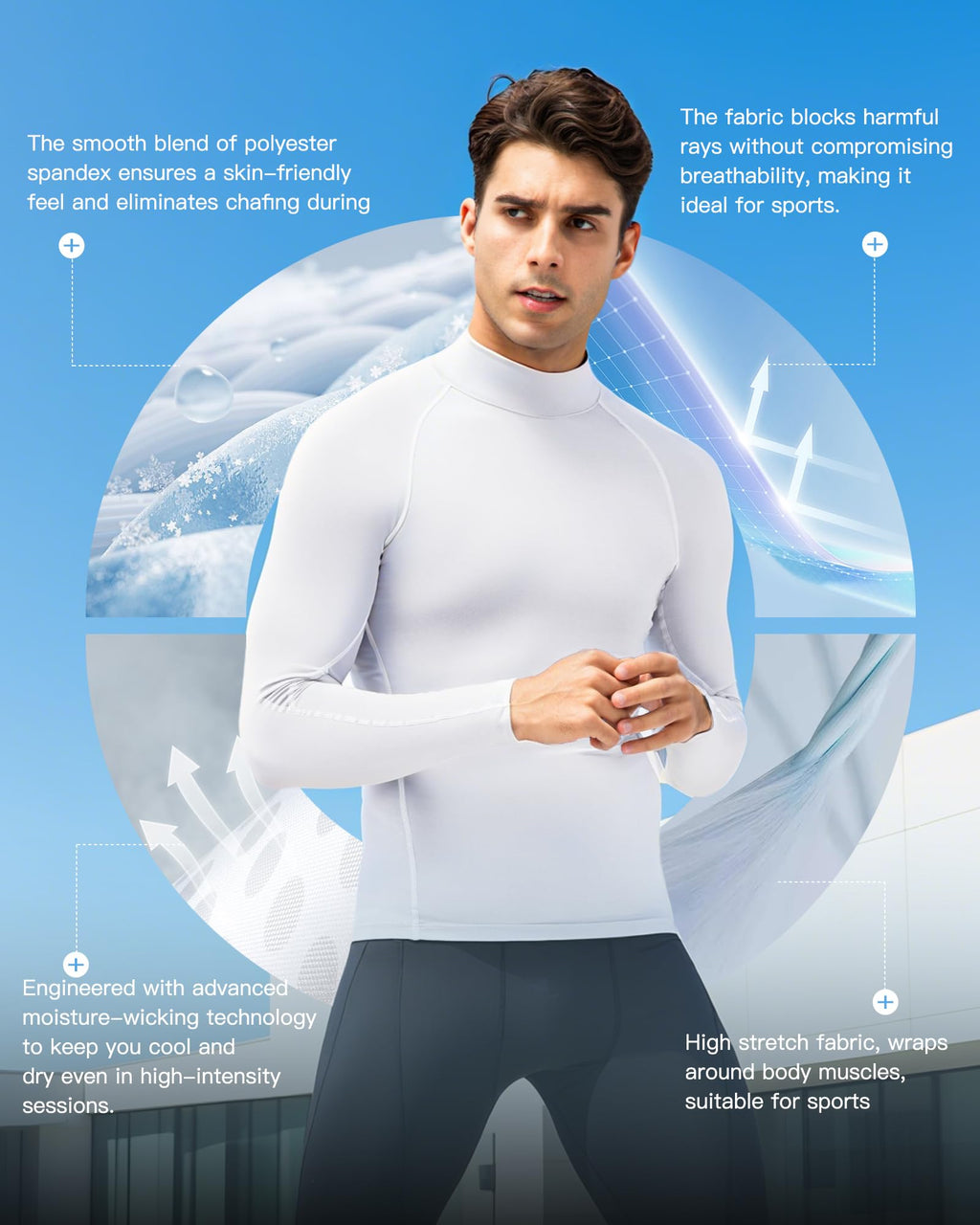 Compression Shirt Men Long Sleeve Quick Dry Workout Base Layer Large