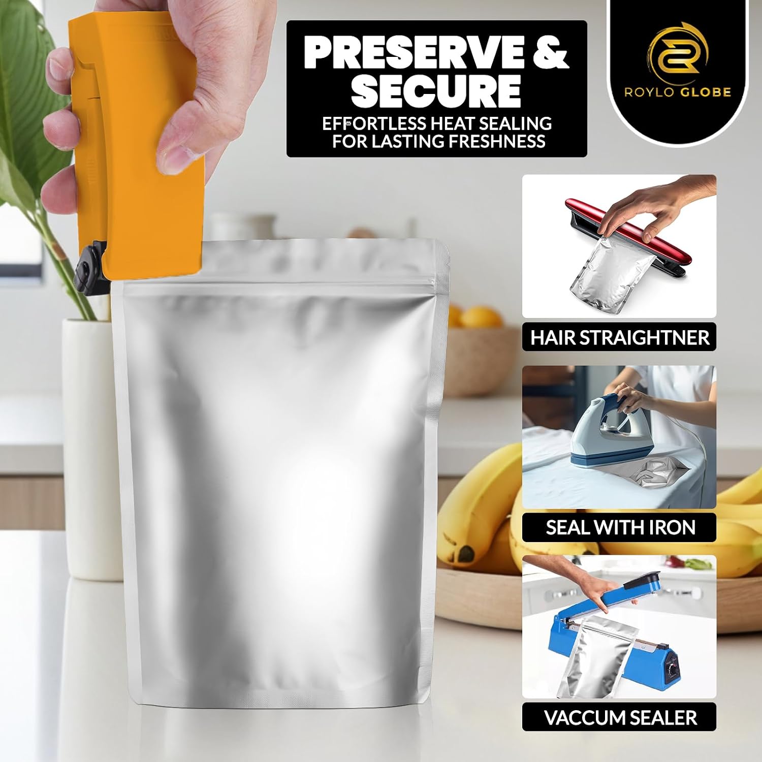 120 Mylar Bags with 150 Oxygen Absorbers-168 Labels & Stand-Up Reusable | 4 Sizes Airtight Smell Proof Resealable