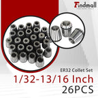 findmall ER32 1/32-13/16 Inch Collet Set 26Pc with 2 Hooks