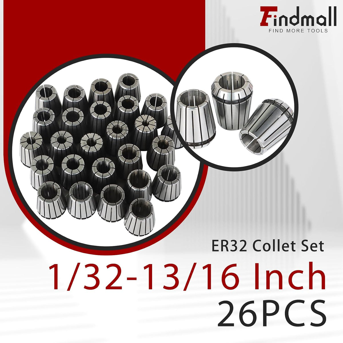 findmall ER32 1/32-13/16 Inch Collet Set 26Pc with 2 Hooks