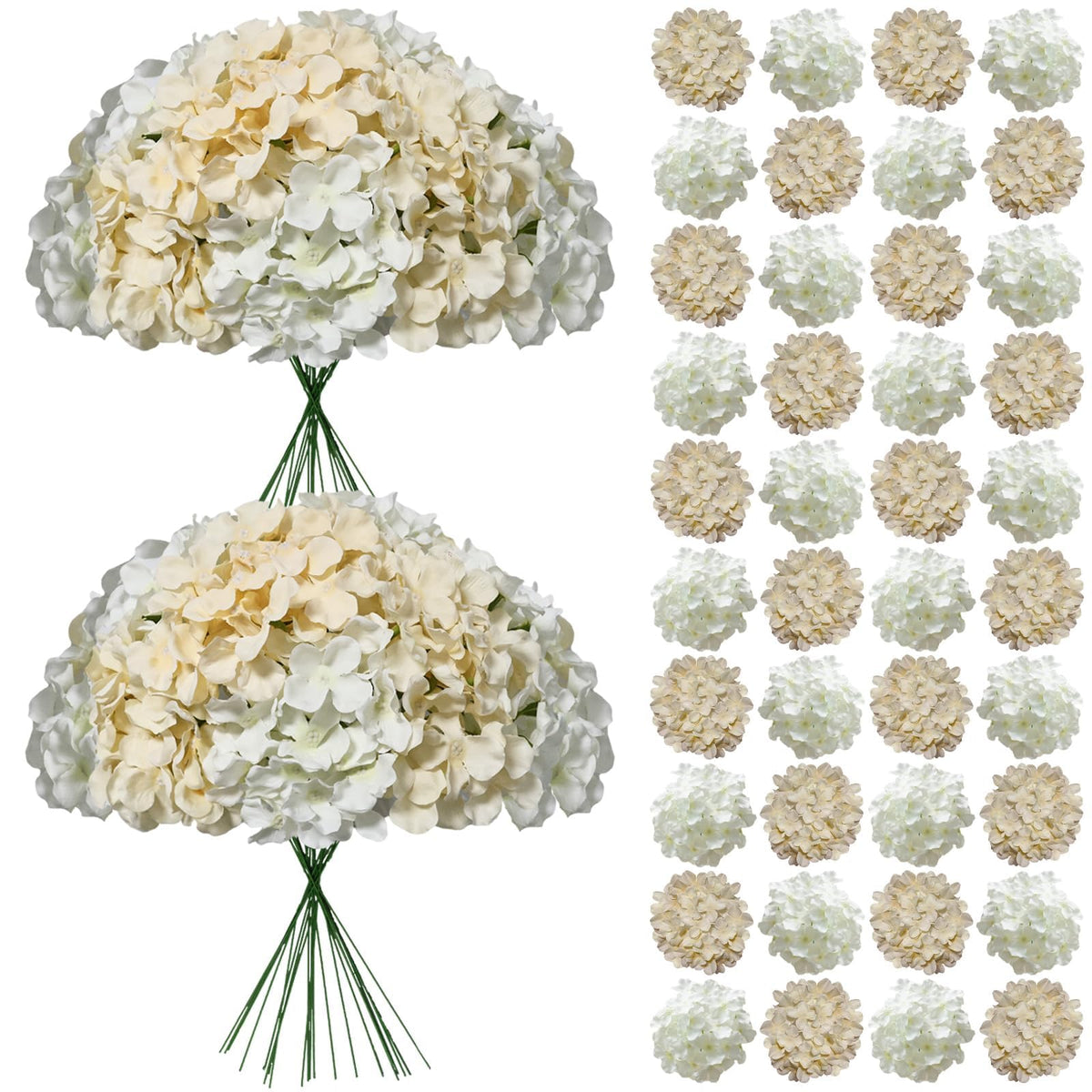 65Pcs WhiteChampagne Hydrangea Artificial Flowers Bulk