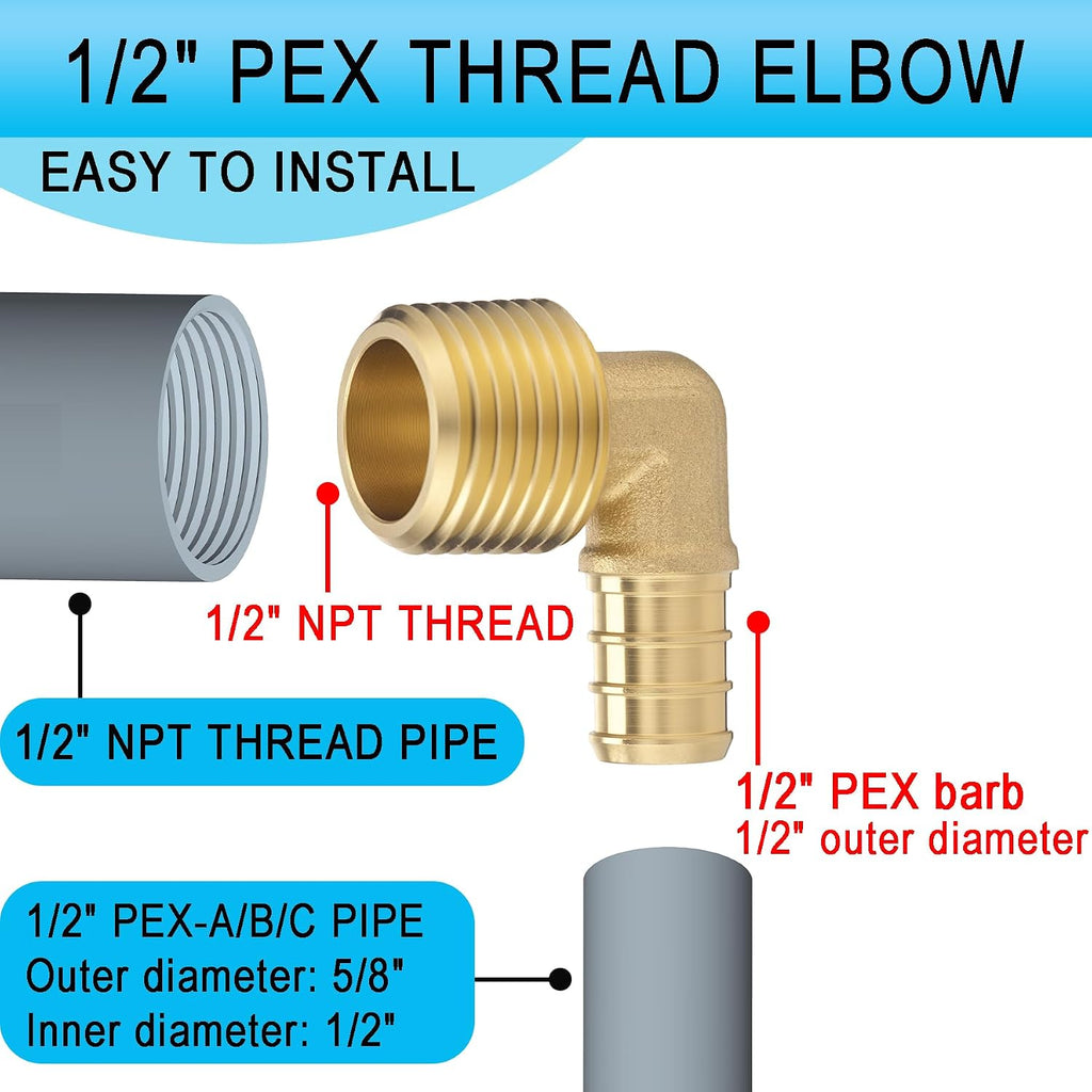 (20 Pack) Asterbacks 1/2 PEX to 1/2 NPT Male Thread Elbow for PEX-A/B/C Pipe