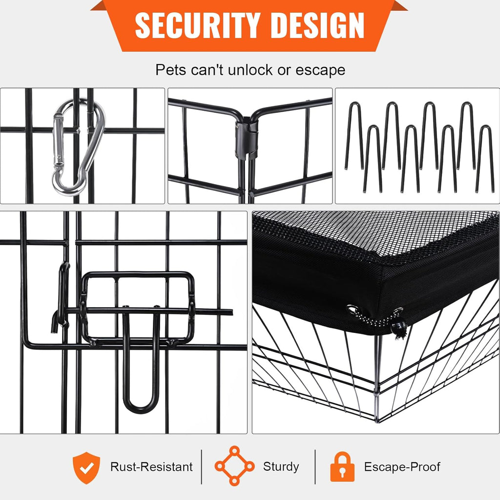 Foldable Metal Dog Exercise Pen, Pet Puppy Playpen Yard Fence with Top Cover & Door, Indoor Outdoor 8 Panels 24" W x