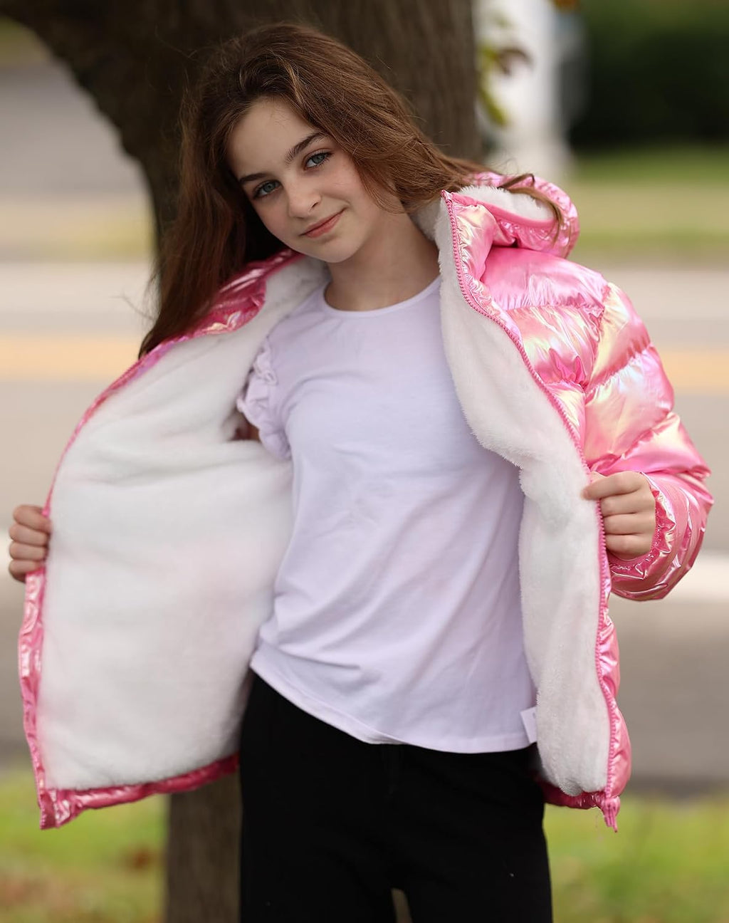 4-12 Years Girls Hooded Puffer Jacket Warmth Padded Winter Coat | Metallic Shine Fabric, Warm Fleece Lining, Durable