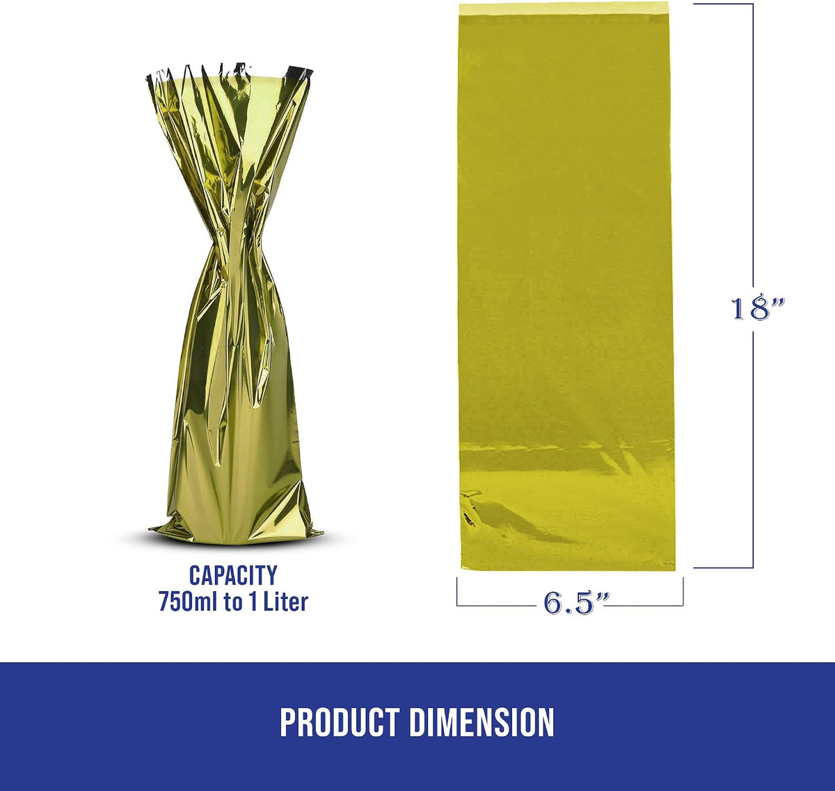 Gold Metallic Mylar Wine Gift Bags 6.5" x 18" - Great for wine Pull - Pack of 25