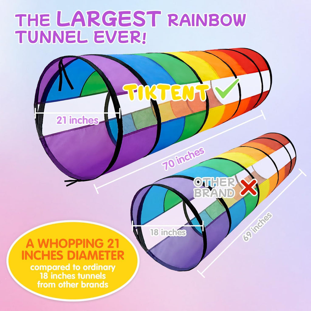 Kids Play Tunnel for Toddlers, Large 21" Colorful Rainbow | Pop Up Crawl Tunnel Tent for Baby or Pet with Breathable