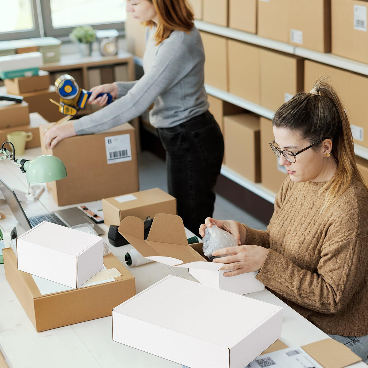 18 Pack Small Shipping Boxes Assorted Sizes, 6x4x3, 12x9x3, 13x10x2-6 PCS Each Small Boxes, White Corrugated Box