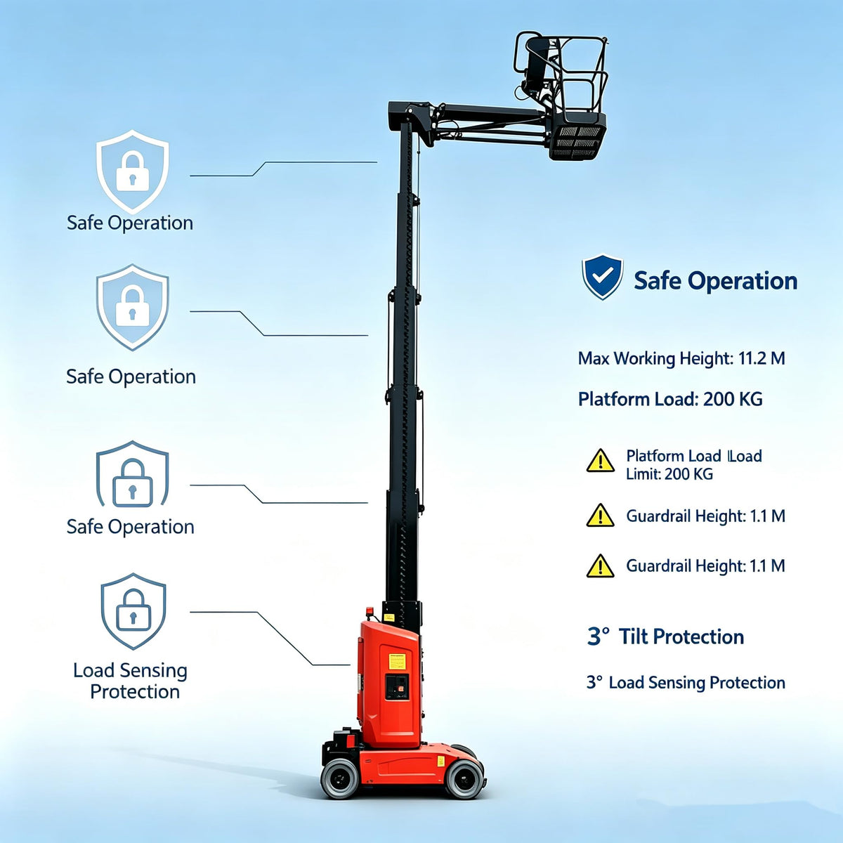Electric Self-Propelled Vertical Mast Lift, 29.5ft Platform Height, 36ft Max Working Height, Compact Aerial Work