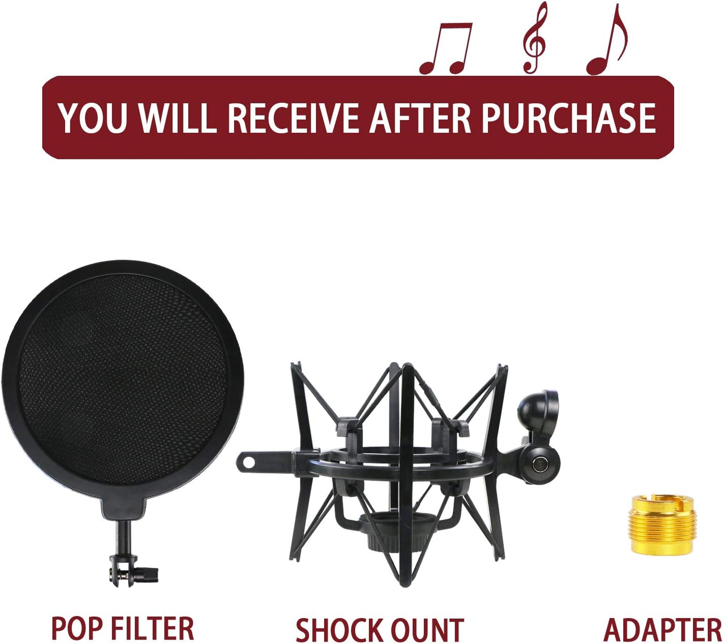 Blue Spark Shock Mount with Pop Filter, Windscreen and Shockmount to Reduce Vibration Noise Matching Mic Boom Arm for