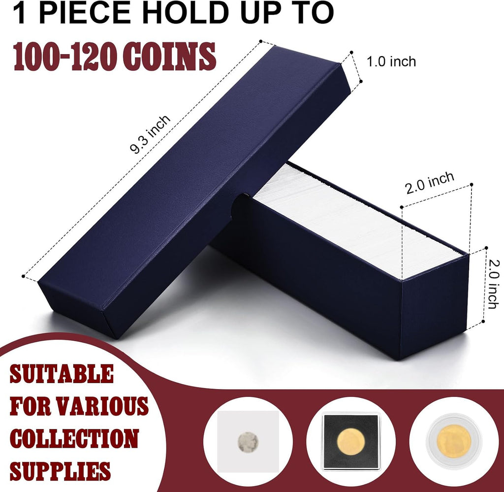 4 Pcs Coin Storage Box 2x2 Inch Flip Collectors Holders, Blue | Cardboard Holders for Coin Collection, Fits Cents