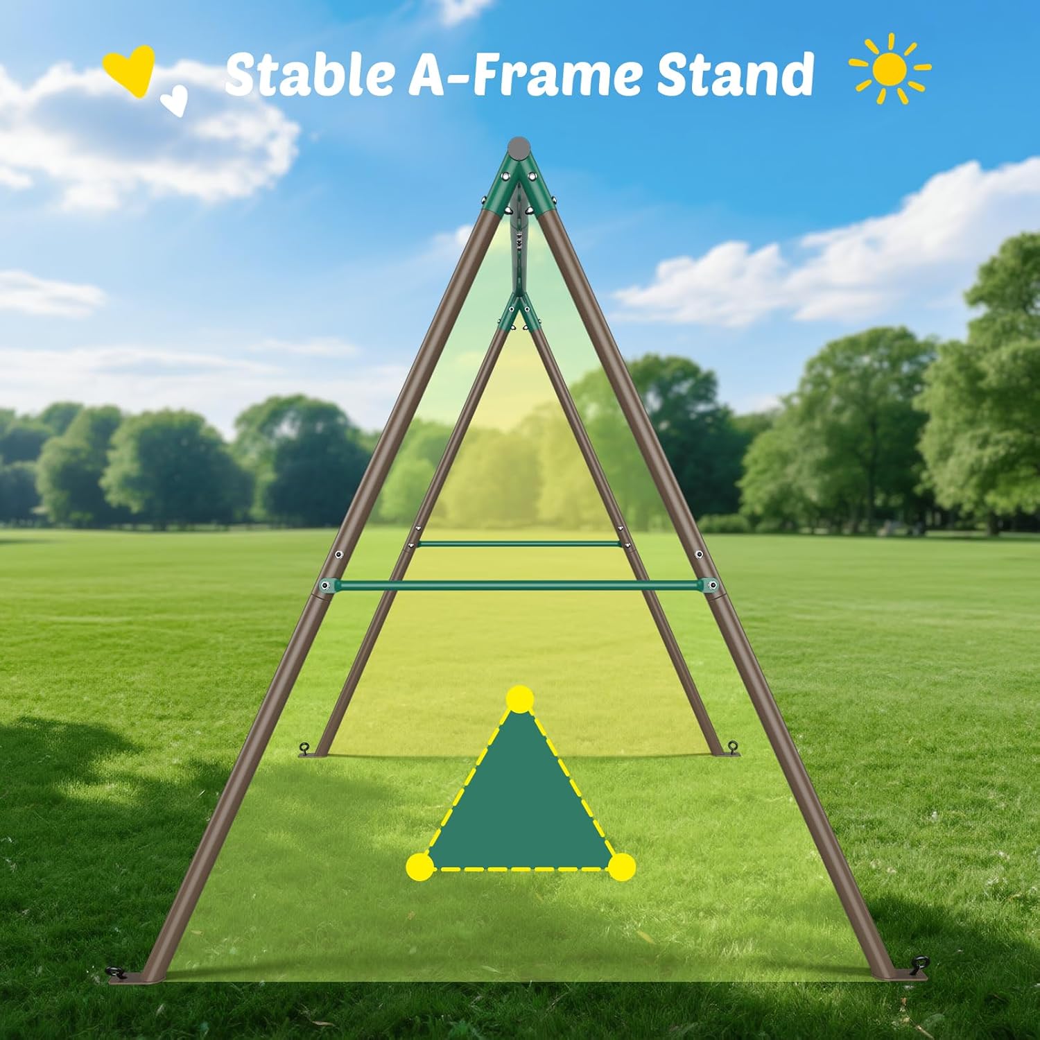 440lbs Swing Sets for Backyard - 2 Seat Outdoor Kids Playset with Saucer & Belt Swing, Heavy-Duty A-Frame Metal Stand
