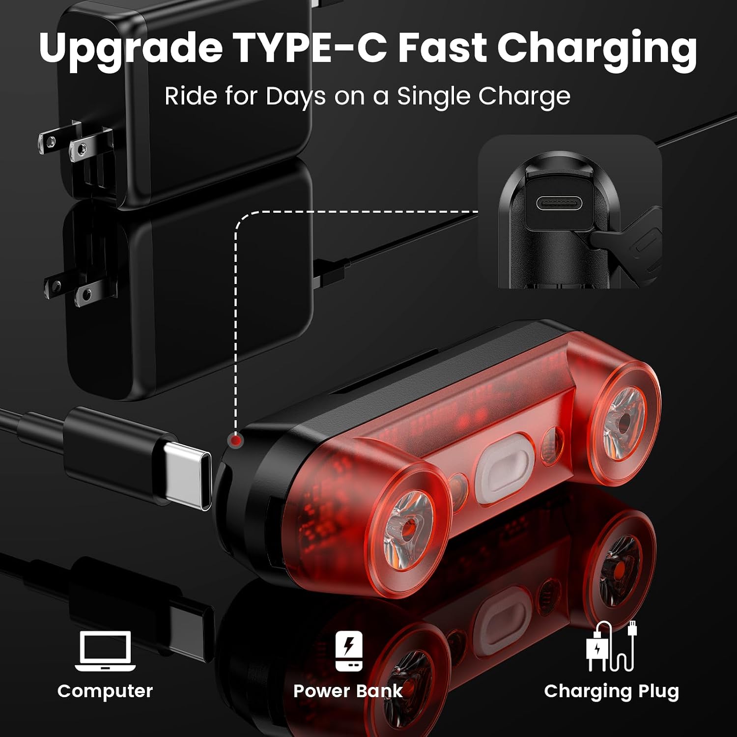 Bike Tail Light with Bike Tracker, GPS Real-Time Track (iOS Only, Work with Apple Find My), 3 Light Modes