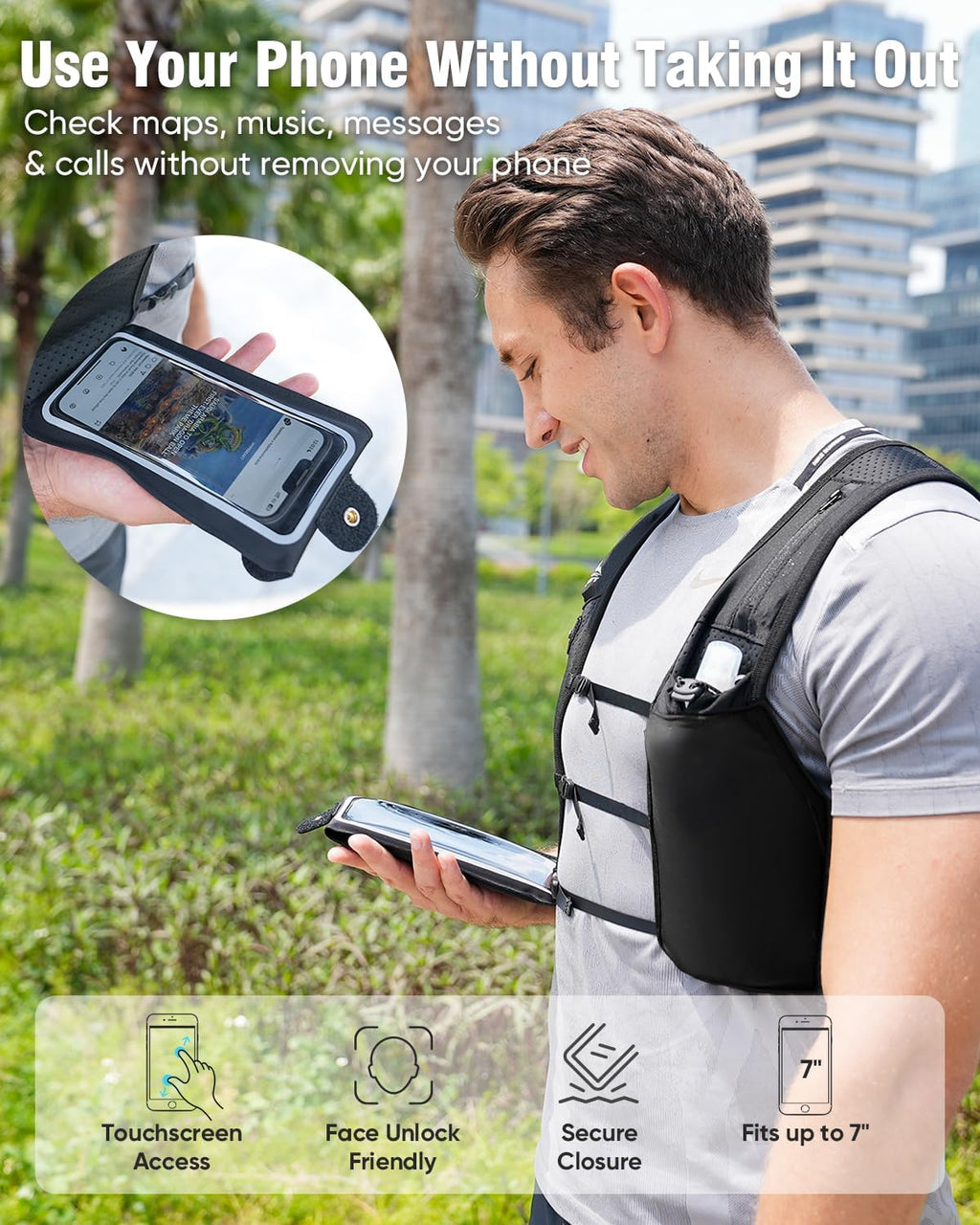 Running Vest for Women Men, Adjustable Running Phone Holder Vest, US Patent, Running Hydration Vest with 500ml Soft