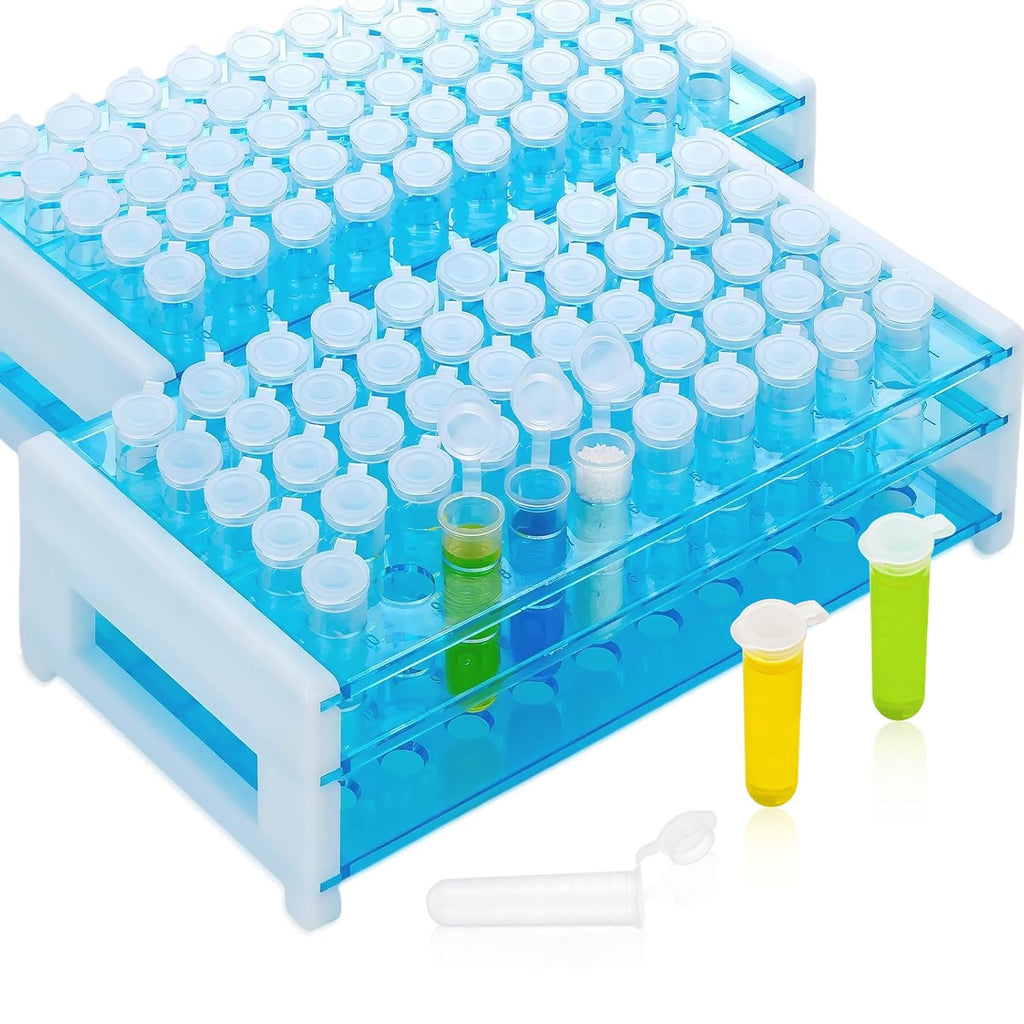 5mL Round Bottom Centrifuge Tubes with Rack, 100pcs | Plastic, Leak Proof, Clear, Graduated Marks and Writing Area