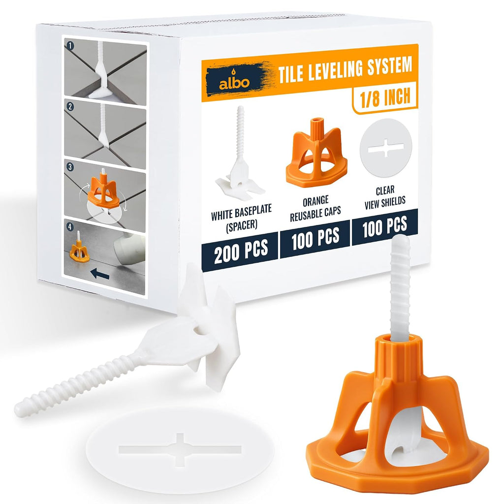 Tile Leveling System Set 1/8 inch - 400 PCS - Professional Floor & Wall Spacer Kit with Reusable Caps & Protection