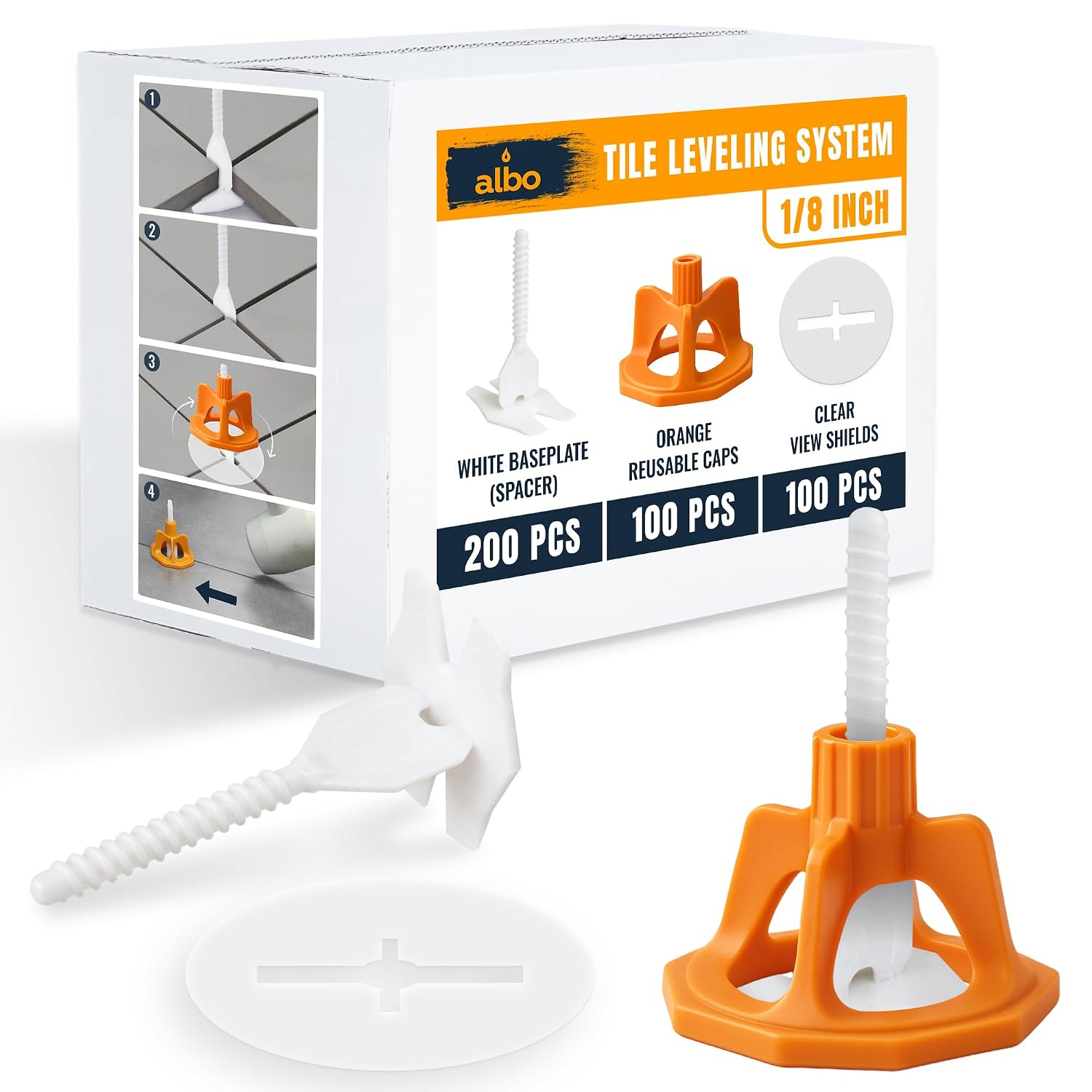 Tile Leveling System Set 1/8 inch - 400 PCS - Professional Floor & Wall Spacer Kit with Reusable Caps & Protection