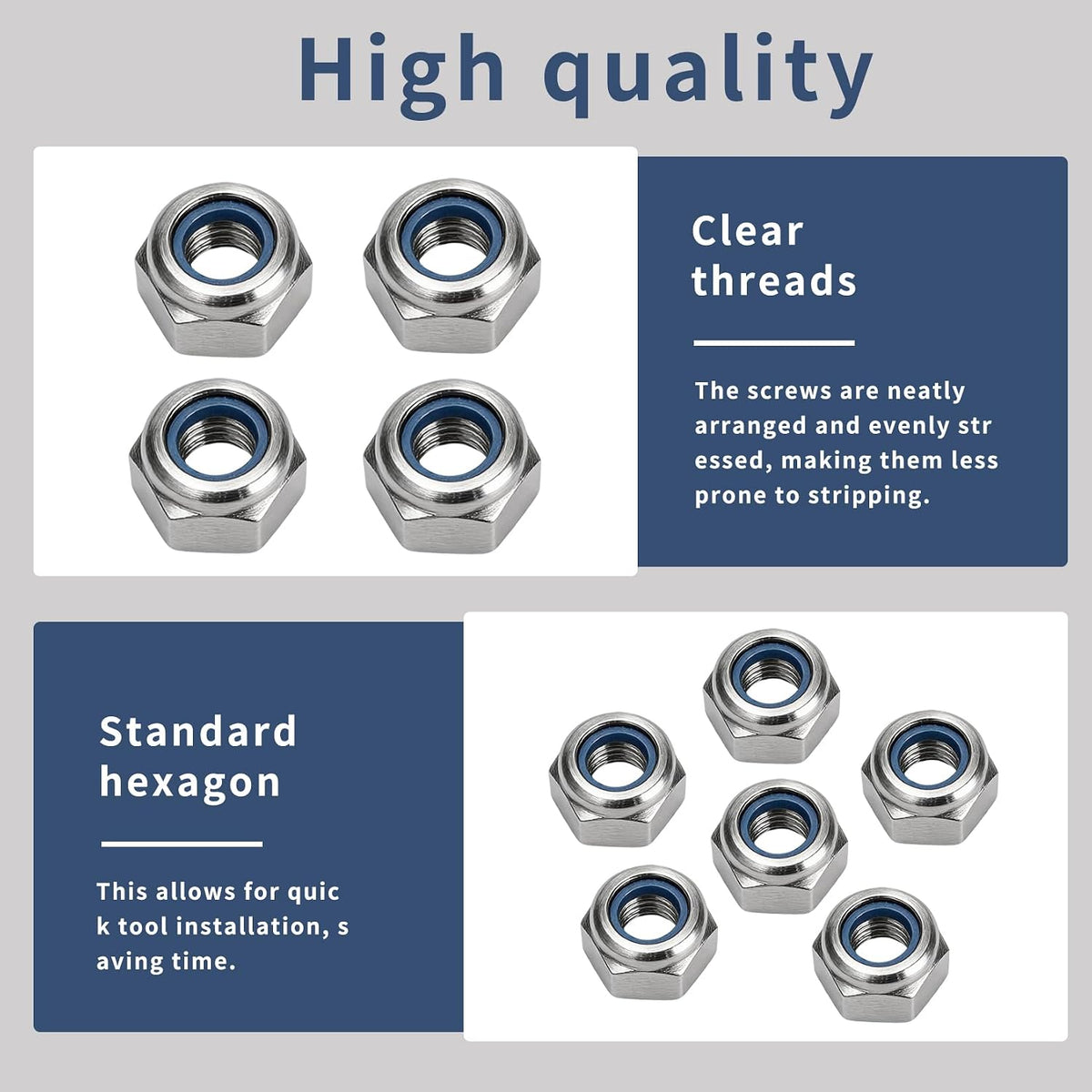 20 Pcs M12 Nylon Insert Lock Nuts, Metric Hex Nylock Nuts, Silver Self‑Locking Hex Nuts, Nylon Inserted Hex Locknuts for Screws and Bolts