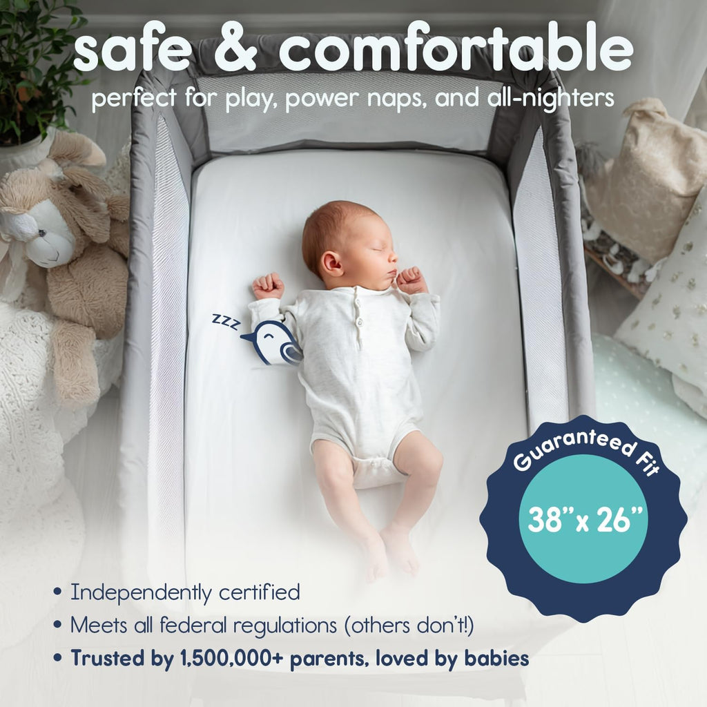 Playard Mattress Pad, Pack and Play Mattress with Carry Bag, 1.25"