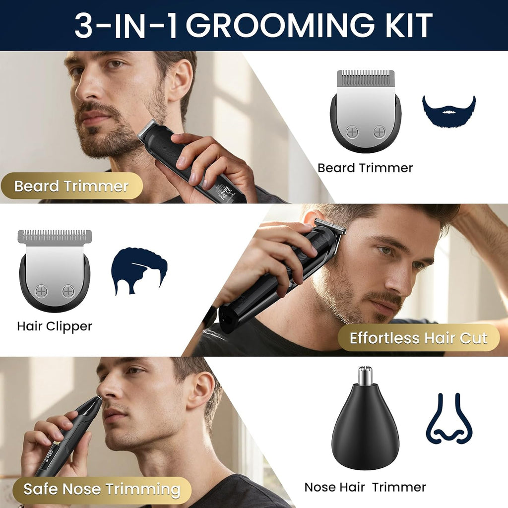 3-in-1 Beard Trimmer for Men, IPX6 Waterproof Electric Razor Shaver, Hair Mustache Body Nose Trimmer, Type-C Clippers