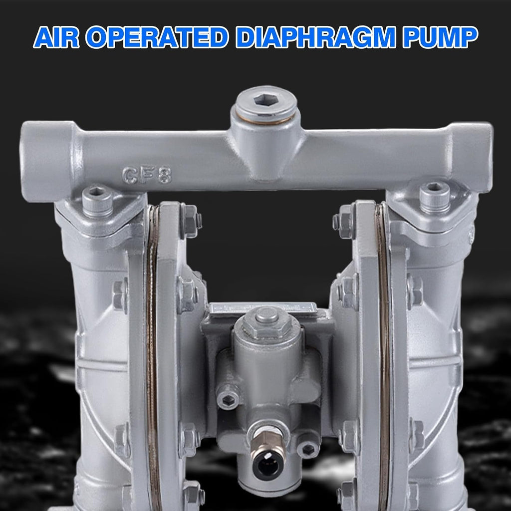 Double Diaphragm Pump Air Operated 1/2 inch Inlet/Outlet Pneumatic Waste Oil Transfer Pump for Chemical QBK-15P 9 GPM Dual Diaphram Polypropylene Nitrile Rubber by Stainless Steel Iron 120 PSI